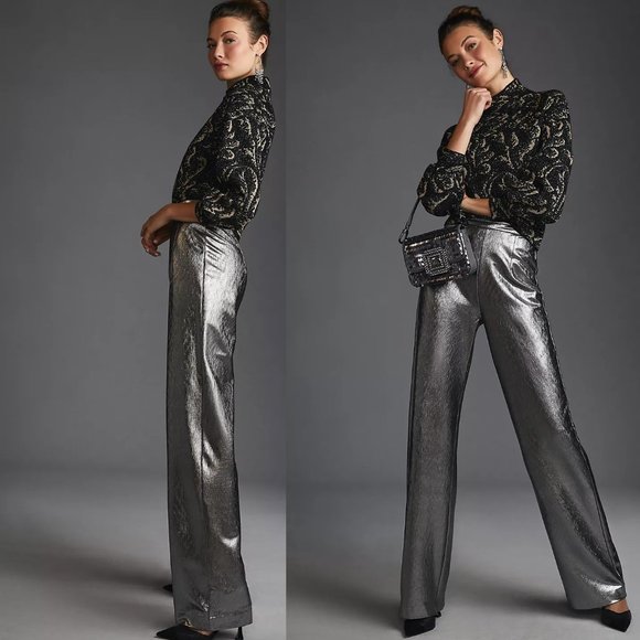 Anthropologie Pants - Anthropologie Hutch Silver Metallic Pants size PS SP new silver color